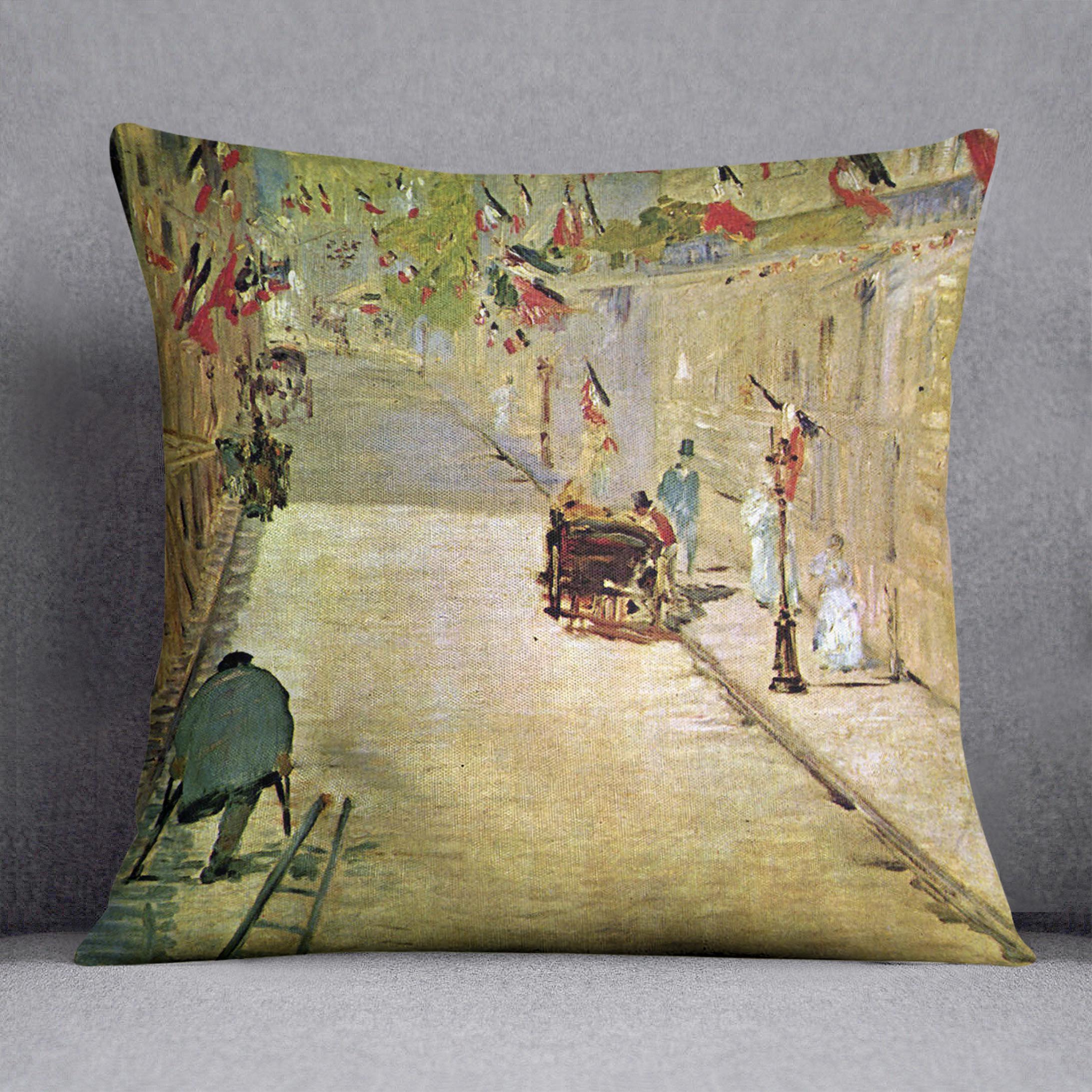 Rue Mosnier with Flags by Manet cushion featuring vibrant abstract design on luxurious vegan faux suede.
